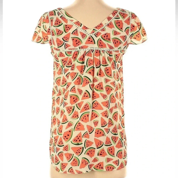 Anthropologie Maeve Picnic Days Watermelon Print Short Sleeve Top Blouse Size 0 - Picture 5 of 8